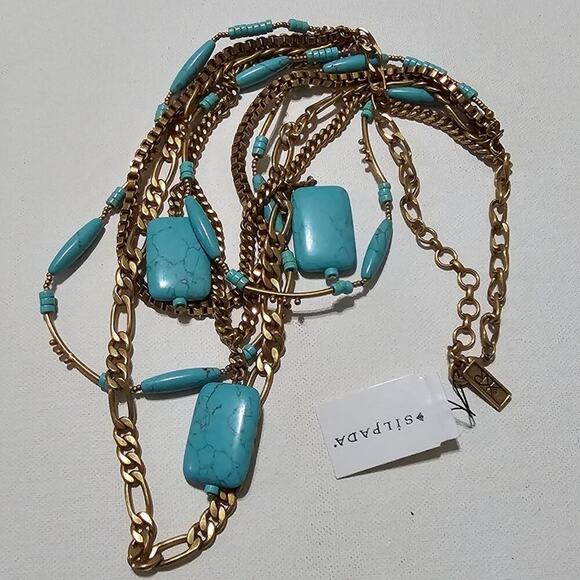 Silpada KR Toes in the Sand Tiered Howlite Turquoise & Brass Necklace 5-Strands - Picture 6 of 7